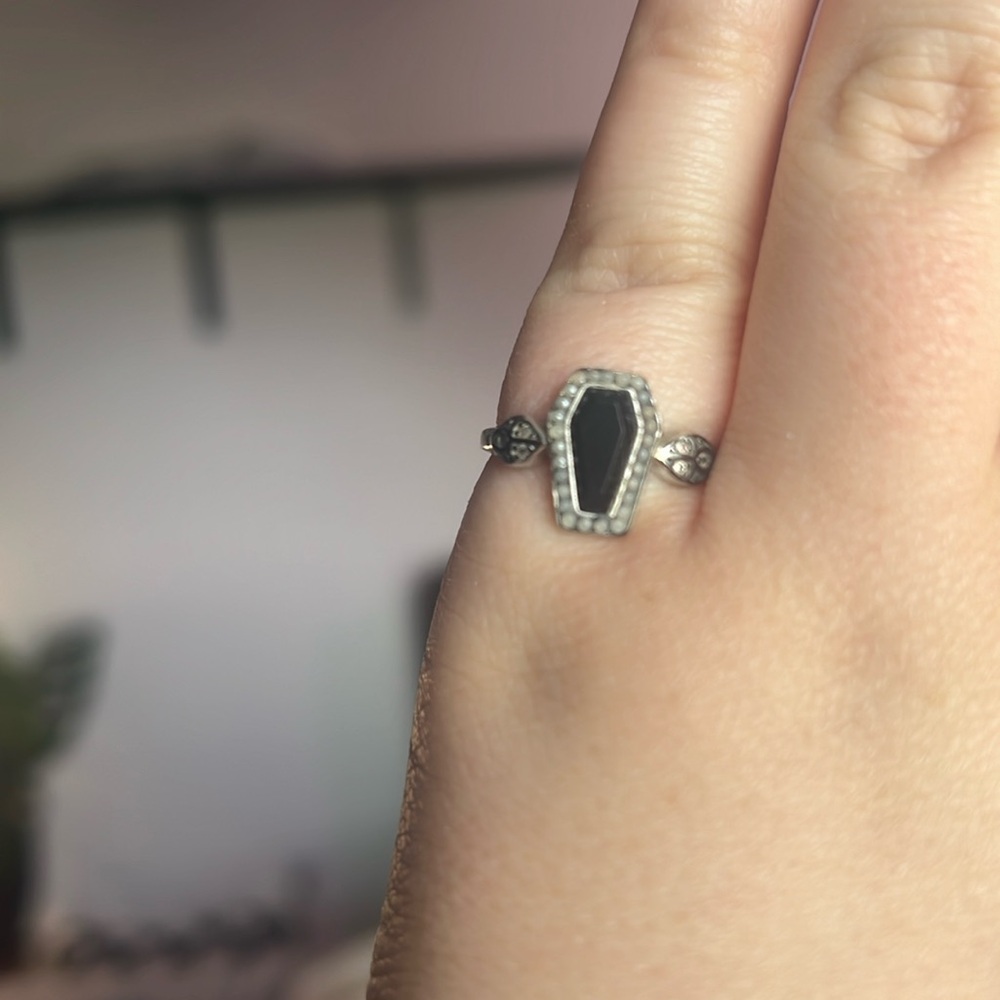 Regal Rose Onyx Coffin Ring